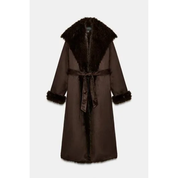 ZARA BELTED FAUX FUR COAT ZW COLLECTION - Picture 6 of 8